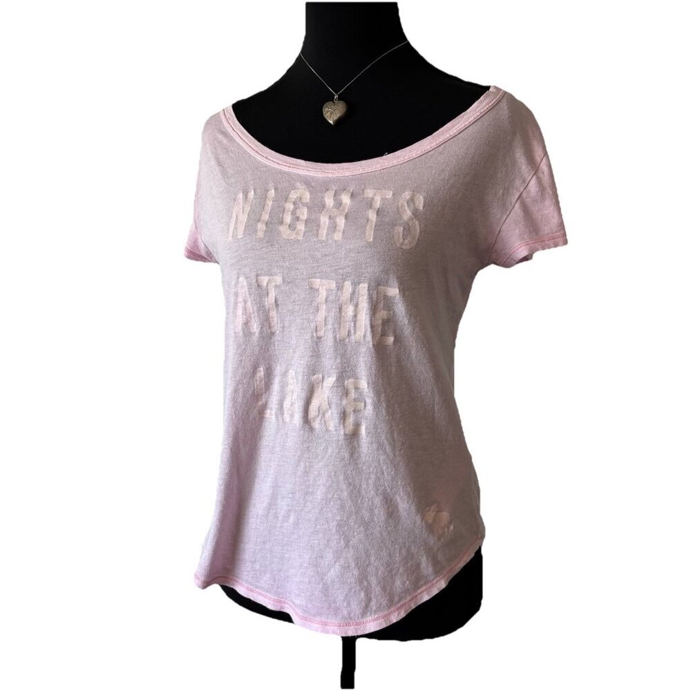 Abercrombie & Fitch NIGHTS AT THE LAKE Baby Tee Soft Pink Y2K Preppy Size XS A&F